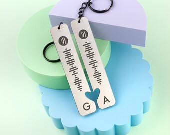 Heart Initial Couples Spotify Keyring, Valentines Day Gift, Anniversary Gift, Our Song