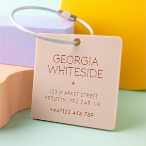 Étiquettes à bagage avec nom personnalisé, Étiquette d'identification de sac gravée, Étiquette de sac de valise, Accessoire de voyage en acrylique, Porte-clés avec nom d'école