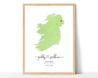 Ireland Wedding Map Print, Engagement Map Print, Destination Travel Map, Personalised Engagement Gift, Watercolour Wedding Map, Wedding Gift