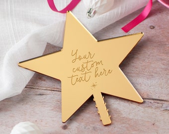 Custom Text Christmas Tree Topper Star, Any Text Engraved Tree Topper, Scandi Christmas, Christmas Star, Engraved Christmas