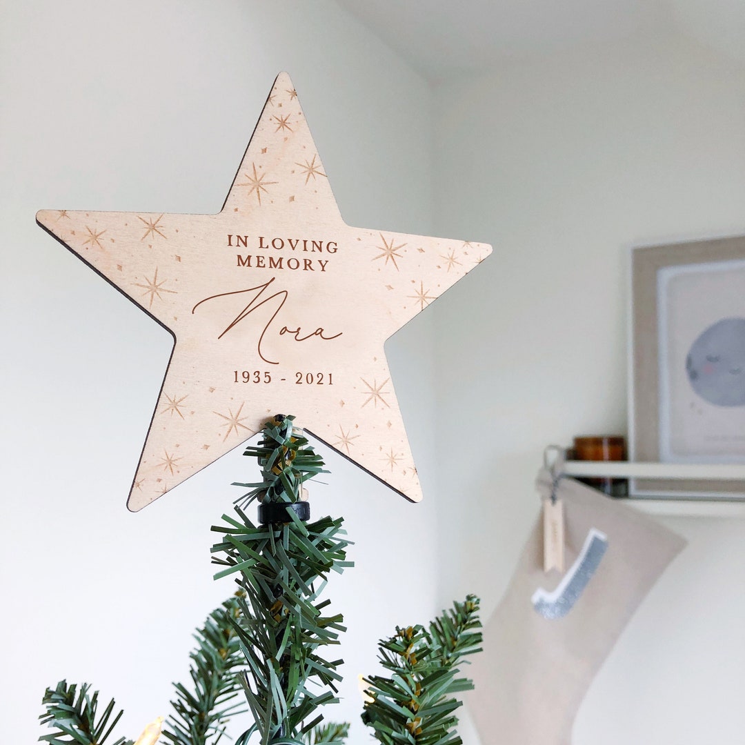 In Loving Memory Christmas Tree Topper Star, Engraved Tree Topper