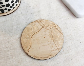 Map Location Round Coaster Set, Engagement Wedding Gift, Anniversary, Her or His Birthday, Personalised Gift, Valentines Gift, New Home Gift