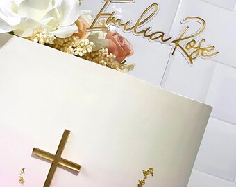 Personalised Floating Name Cake Topper, Christening Cake Topper Set, Baptism Cake Charm, Christening Cake Topper, Cake Decor