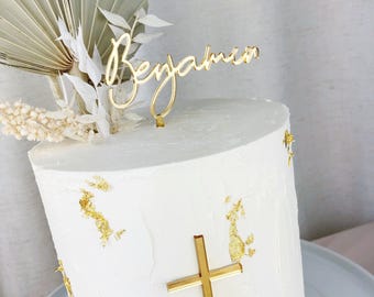 Personalised Christening or Baptism Cake Topper Bundle, Name Cake Topper and Cross Cake Charm, Christening Cross, Cake Decor