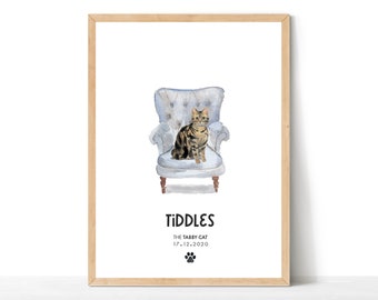 Personalised Tabby Cat Print, Cat Lover, Cat Gift, Pet Portrait, Customised Cat Portrait