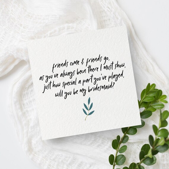 Will You Be My Bridesmaid Card Wedding Poem Bridesmaid Etsy