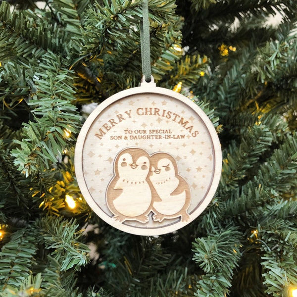 Personalised Couples Penguin Christmas Ornament, Christmas Tree Decoration, Xmas Decoration, Tree Ornament, Family Christmas Gift