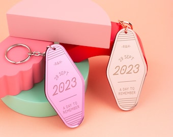 Valentines Retro Hotel Style Keyring, Engagement Wedding Gift, Personalised Keyring, Valentines Day Gift