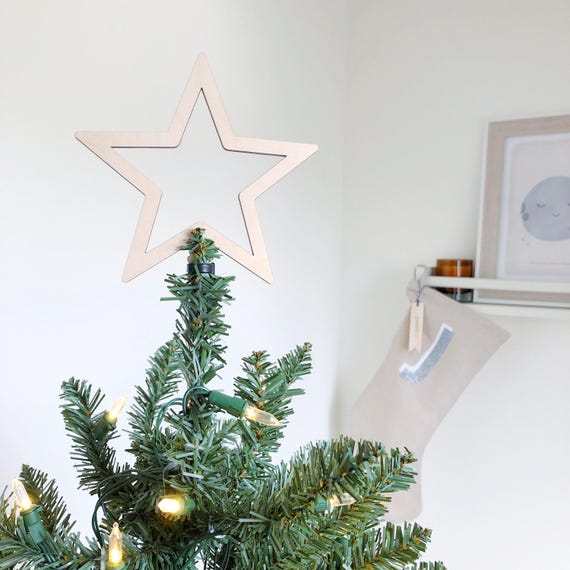 Décoration De Sapin De Noël En Bois Naturel - Étoile Creuse Design Moderne Pour Cime De Sapin Ou Table