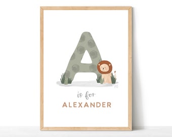 Green Safari Lion Name Print, Safari Nursery, Nursery Decor, Kids Print, Nursery Print, Safari Animals, Animal Print, Jungle Nursery