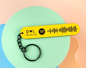 Any Song Spotify Keyring with Initials, Heart + Date, Valentines Day Gift, Anniversary Gift, Music Lover
