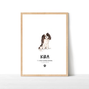 Personalised King Charles Spaniel Print, Dog Print Wall Decor, Pet Portrait, Dog Lover Gift, Dog Decor, Cavalier Spaniel