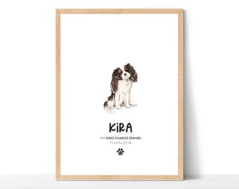 Personalised King Charles Spaniel Print, Dog Print Wall Decor, Pet Portrait, Dog Lover Gift, Dog Decor, Cavalier Spaniel