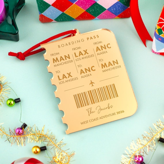 Personalised Plane Ticket, Holiday Boarding Pass Christmas Decoration