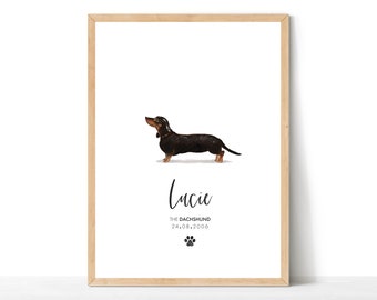 Personalised Dachshund Print, Pet Portrait, Dog Print Wall Decor, Dog Lover Gift, Dog Decor