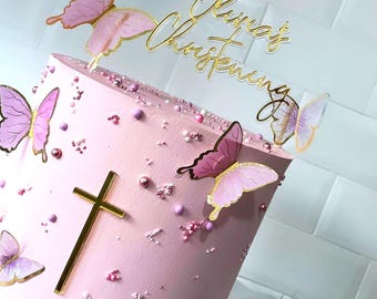 Personalised Floating Christening Cake Topper - Single Name, Name Cake Topper, Baptism Cake Charm, Christening Cake Topper, Cake Decor