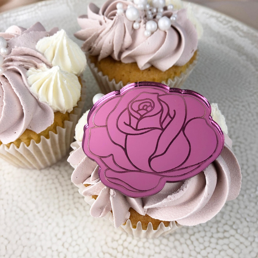 Bundle of Rose Cupcake Toppers, Mirror Cake Charm, Acrylic Cake Topper ...