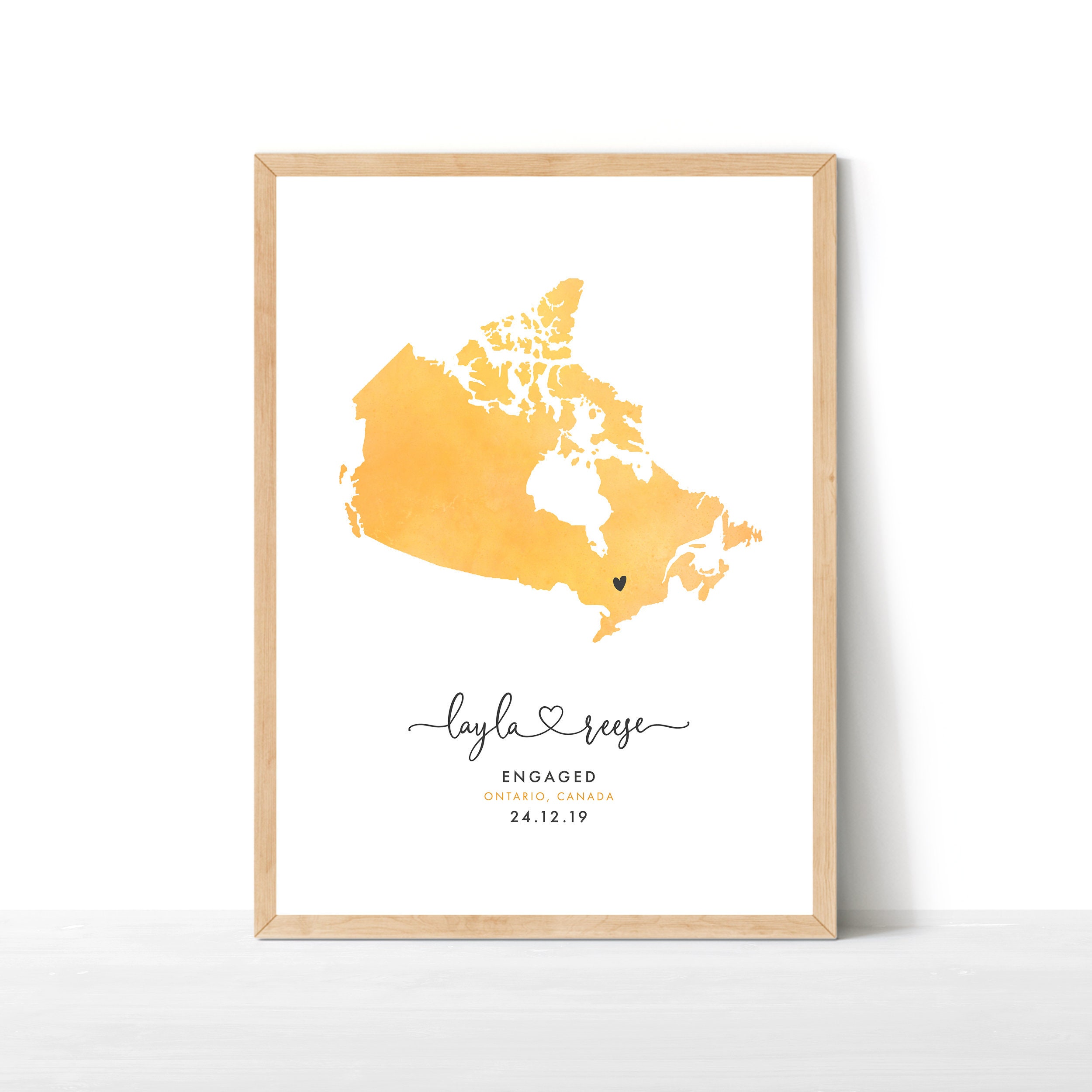Personalised Engagement Gift, Engagement Map Print, Destination Travel Map, Watercolour Wedding Map, Wedding Gift, Canada Map Print