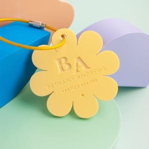 Étiquettes à bagage personnalisées avec fleurs, Étiquette d'identification de sac gravée, Étiquette de sac de valise, Accessoire de voyage en acrylique, Porte-clés avec nom d'école