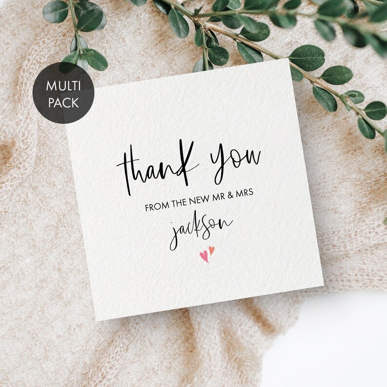 Wedding Thank You Card MULTIPACK Personalised Thank You Family Last Name Greeting Card