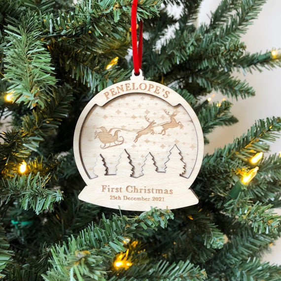 Personalised 1st Christmas Snow Globe Ornament Baby s First Christmas Santa s Sleigh Christmas Ornament Newborn Gift Christmas Gift Etsy Polska