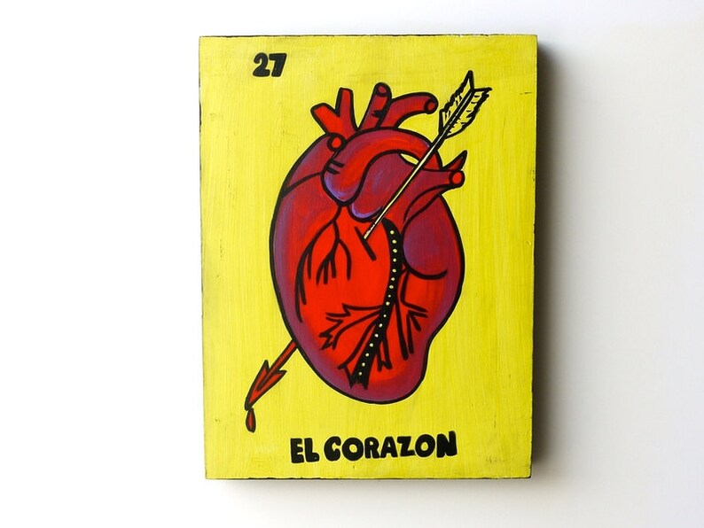 Picture Bingo Heart card on yellow background