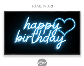 Neon Blue Happy Birthday Samsung Frame TV Art (Digital Download)