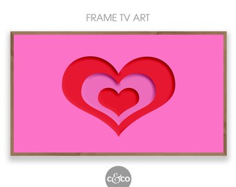 Pink & Red Heart Frame TV Art - Paper Craft Style (Digital Download)