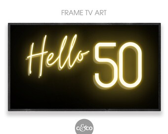 50th Birthday Neon Sign Frame TV Art (Digital Download)