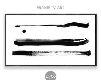 Black and White Abstract Samsung Frame TV Art | downloadable art for frame tv 4k | paint brushstrokes | minimalist decor | digital download
