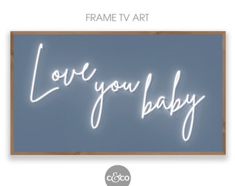 Love You Baby Frame TV Art: Blue Boho Nursery Decor (Digital Download)