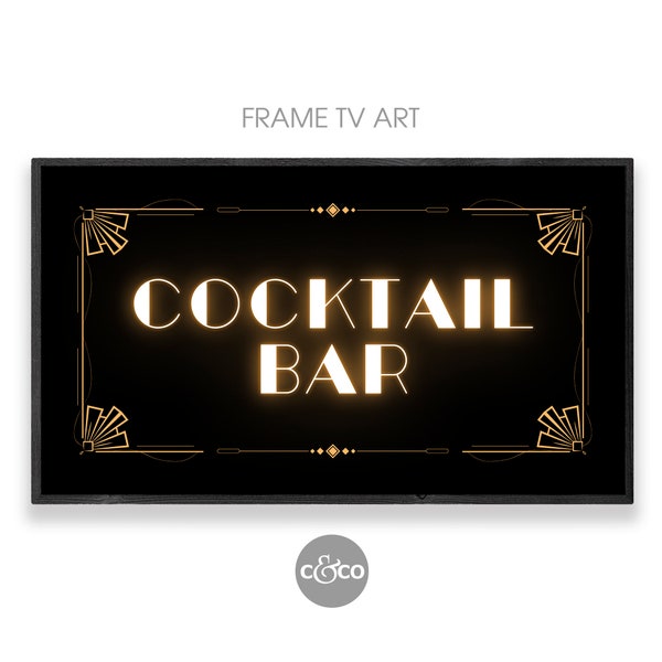 Frame TV Art 1920s party theme Cocktail Bar sign | Samsung Frame TV Art 4k | downloadable digital party decor | art deco | kitchen wall art