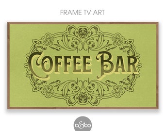 Vintage Coffee Bar Sign: Green Kitchen Frame TV Art (Digital Download)