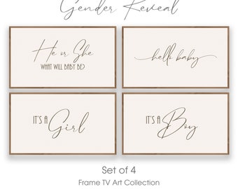 Gender Reveal Frame TV Art: Beige & Brown, Set of 4 (Digital Download)