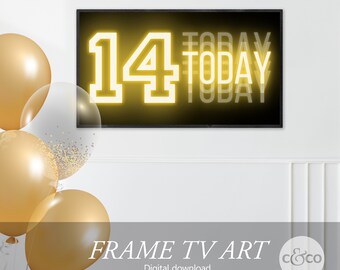 14th Birthday Neon Sign Frame TV Art (Digital Download)