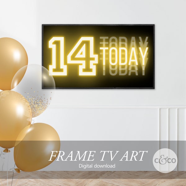 Frame TV Art Birthday | 14th birthday party downloadable neon sign for the Samsung Frame TV 4k | teen bday party decor | digital download