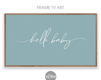 Baby Shower Frame TV Art: Pastel Blue Hello Baby Sign (Digital Download)