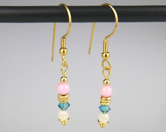Perlen Ohrringe 925 Silber vergoldet Jade Kristalle Perlenohrringe rosa blau