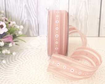 Dekoband rosa mit Punkten und Blüten in weiß pink 40mm breit Schleifenband