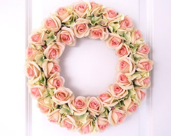 Türkranz Rosen rosa 35cm Seidenblumen künstlich Rosenkranz Tischkranz Sommerkranz Hochzeit Türdeko Rebenkranz mit Blüten Blumenkranz