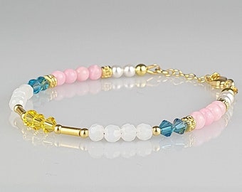 Pearl bracelet 925 silver gold plated jade crystals bracelet pearls pink blue