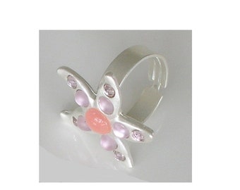 Ring starfish pink, matt silver plated, adjustable