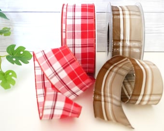 Decorative ribbon checkered in red white and gold colors or brown beige and silver colors ribbon decorative ribbons Christmas