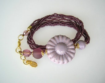 Murano Glas Wickelarmband Blume lila violett