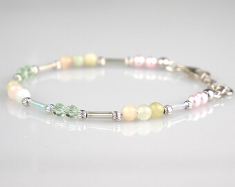 Beaded Bracelet Morganite Gemstone 925 Silver Pink Blue Green Pastel Bracelet Beads