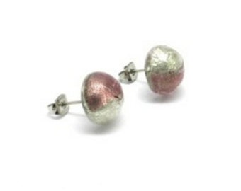 Murano Glass Cabochon stud earrings pink