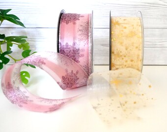 Decorative ribbon in old pink with silver-colored edge or transparent with gold-colored stars ribbon decor ribbon Christmas winter ribbon Advent