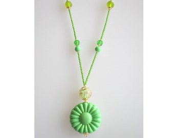 Jewelry Murano glass necklace long flower green