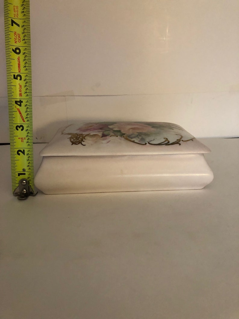 Porcelain White Gilt Hand Painted Floral Theme Jewelry Box