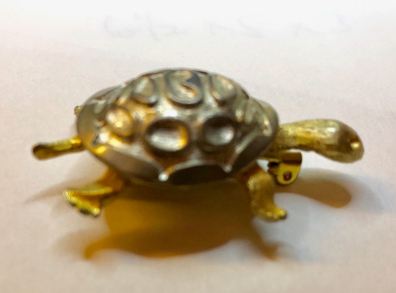 Vintage Gold and Silver Tones Turtle Brooch